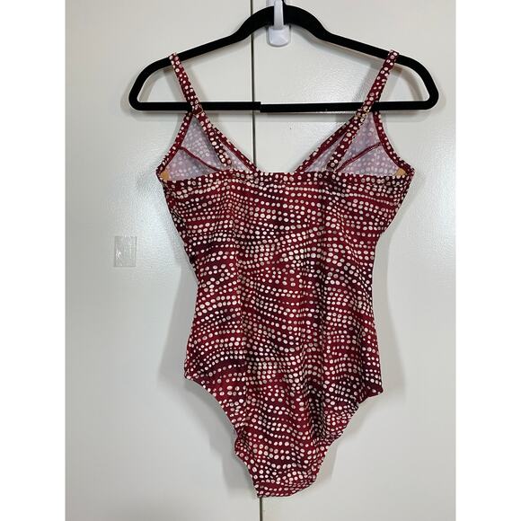 Alisha Levine One Piece Bathing Suit Adjustable Strap Rust Red White Dots Size 8 - Picture 5 of 9
